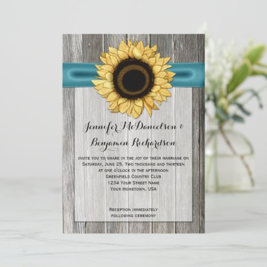 Rustiek Zonnebloem Schuur Hout Blauwgroen Lint Kaart (Staand voorkant)