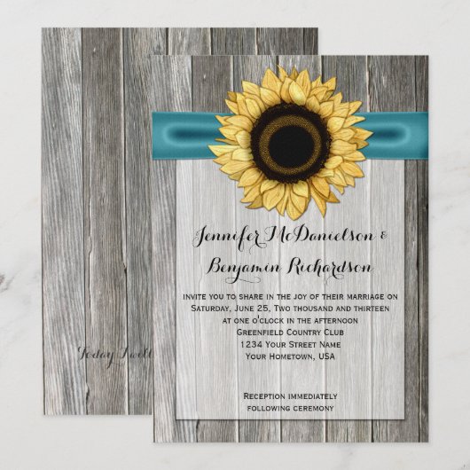 Rustiek Zonnebloem Schuur Hout Blauwgroen Lint Kaart (Voorkant / Achterkant)