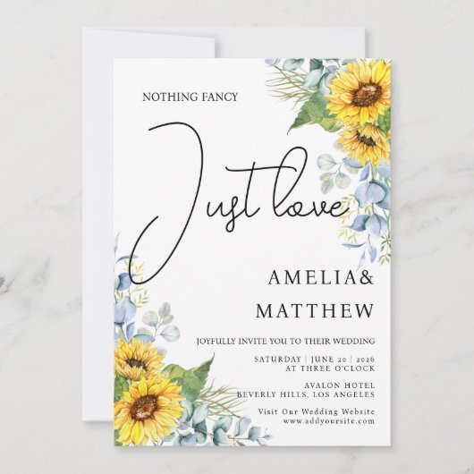 Rustiek Zonnebloem Script Gewoon Liefde Groen Brui Kaart (Voorkant)