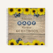 Rustiek Zonnebloem Vlinder Baby shower Gastenboek Notitieboek (Voorkant)