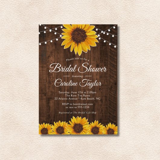 Rustiek Zonnebloem Vrijgezellenfeest met String Li Kaart