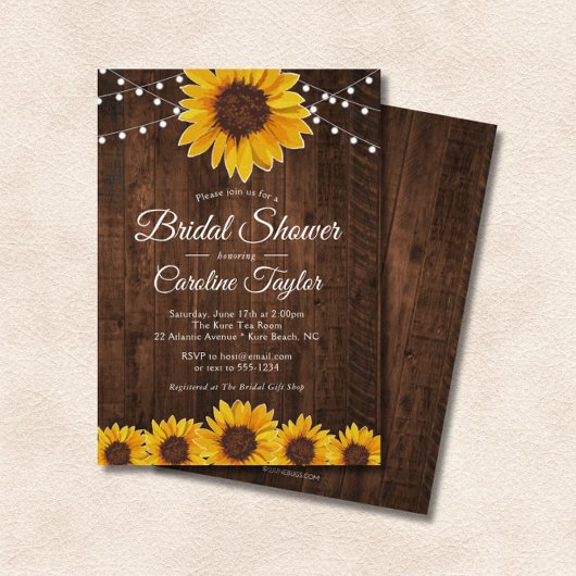 Rustiek Zonnebloem Vrijgezellenfeest met String Li Kaart