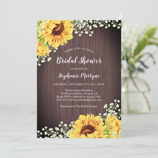 Rustiek Zonnebloem Wit Bloemen Houten Vrijgezellen Kaart (Staand voorkant)