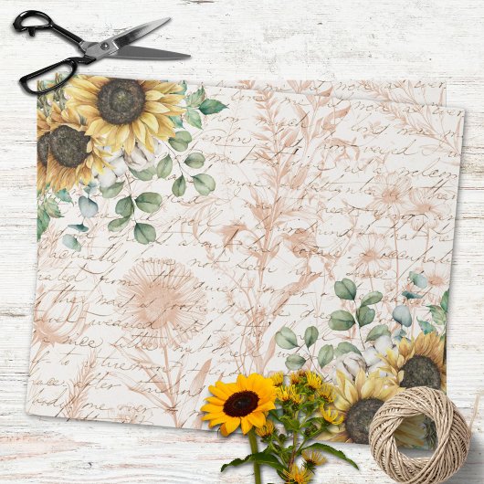 Rustiek Zonnebloemboeket  Letter Decoupage Cadeaupapier