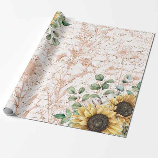 Rustiek Zonnebloemboeket  Letter Decoupage Cadeaupapier (Uitgerold)