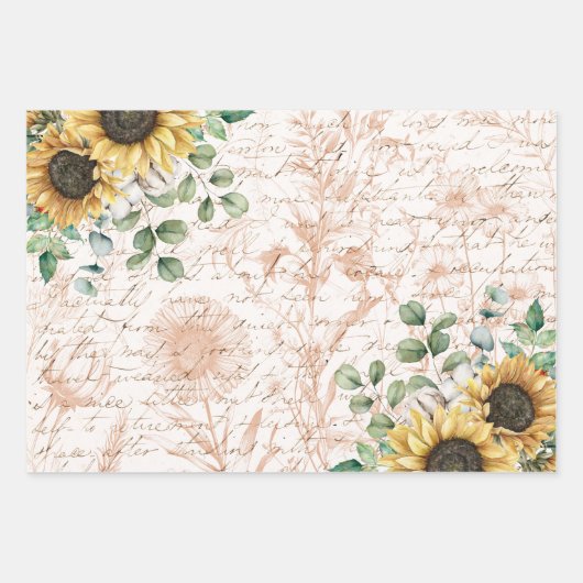 Rustiek Zonnebloemboeket  Letter Decoupage Inpakpapier Vel (Voorkant 2)