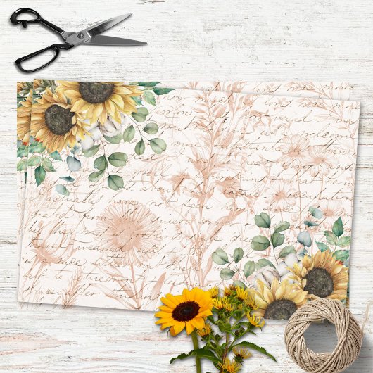 Rustiek Zonnebloemboeket  Letter Decoupage Inpakpapier Vel