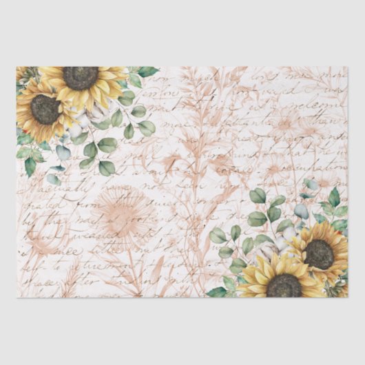 Rustiek Zonnebloemboeket  Letter Decoupage Tissuepapier (Voorkant)
