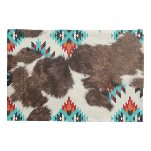 Rustiek Zuid-Western Koeienhuid Turquoise Kussensloop (Achterkant)