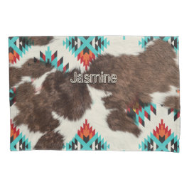 Rustiek Zuid-Western Koeienhuid Turquoise Kussensloop