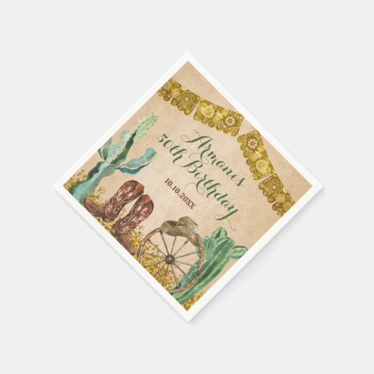 Rustiek Zuidwest Texas Cowboy Verjaardagspapier Servet (Hoek)