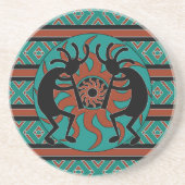 Rustiek zuidwestelijk ontwerp Kokopelli Turquoise Zandsteen Onderzetter (Voorkant)