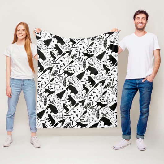 Rustiek Zwart Beer Herten Buffalo Woodland Pattern Fleece Deken (In situ)