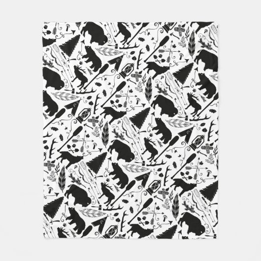 Rustiek Zwart Beer Herten Buffalo Woodland Pattern Fleece Deken (Voorkant)