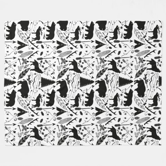 Rustiek Zwart Beer Herten Buffalo Woodland Pattern Fleece Deken (Voorkant (Horizontaal))