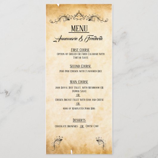  rustiek zwart bloeiend perkament plat menu (Voorkant)