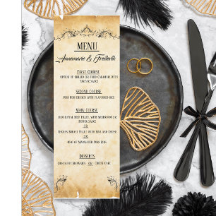  rustiek zwart bloeiend perkament plat menu