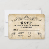  rustiek zwart bloeiend perkament RSVP kaartje (Voorkant)