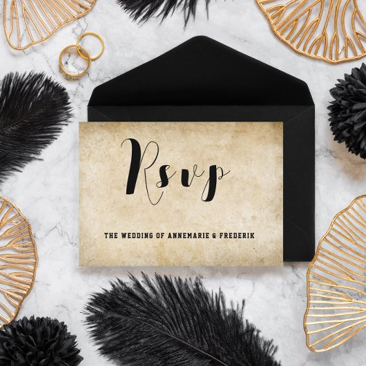  rustiek zwart bloeiend perkament RSVP kaartje