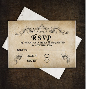  rustiek zwart bloeiend perkament RSVP kaartje