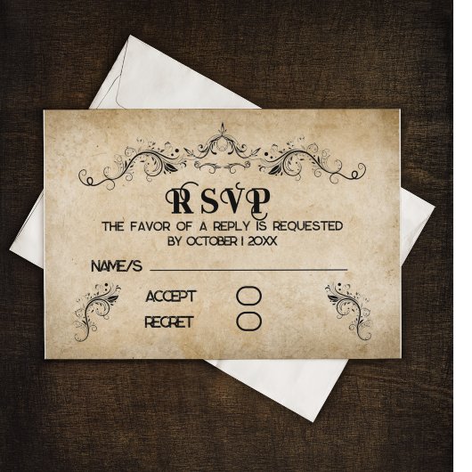  rustiek zwart bloeiend perkament RSVP kaartje