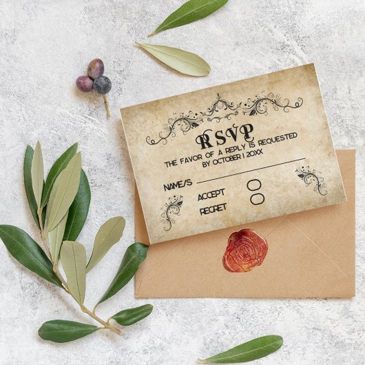  rustiek zwart bloeiend perkament RSVP kaartje