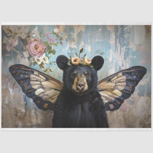 Rustiek Zwart Bloemen Beer Decoupage Tissuepapier (Voorkant)