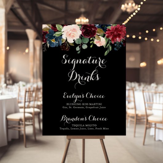Rustiek zwart botanisch signature drankjes bord poster