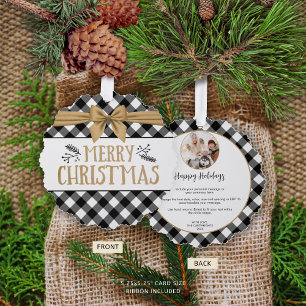 Rustiek Zwart Buffel Plaid Foto Jaar Samenvatting Ornament Kaart