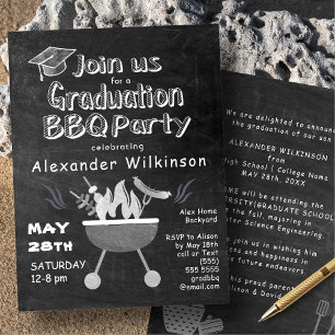 Rustiek Zwart Chalkboard Leuk Afstuderen BBQ Party Kaart