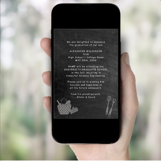 Rustiek Zwart Chalkboard Leuk Afstuderen BBQ Party Kaart