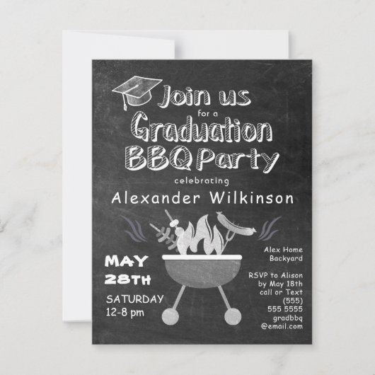 Rustiek Zwart Chalkboard Leuk Afstuderen BBQ Party Kaart (Voorkant)