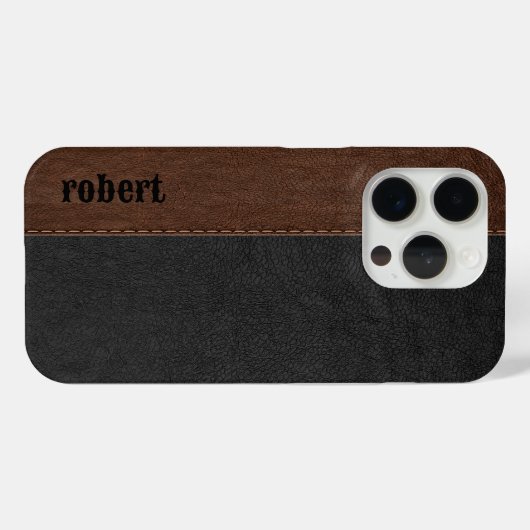 Rustiek zwart en bruin leer Mononogram Case-Mate iPhone Case (Achterkant (horizontaal))