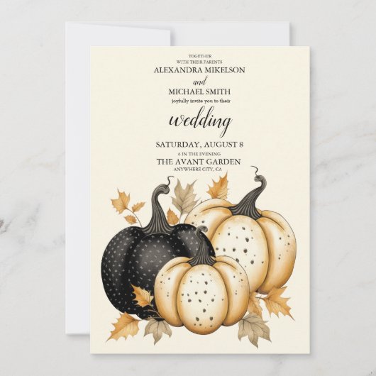 Rustiek Zwart en Goud Pompoen Bruiloft Kaart (Voorkant)