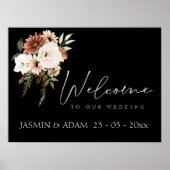 Rustiek Zwart en Perzik Bloemen Trouwbord Poster (Voorkant)