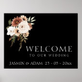 Rustiek Zwart en Perzik Bloemen Trouwbord Poster (Voorkant)