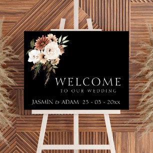 Rustiek Zwart en Perzik Bloemen Trouwbord Poster