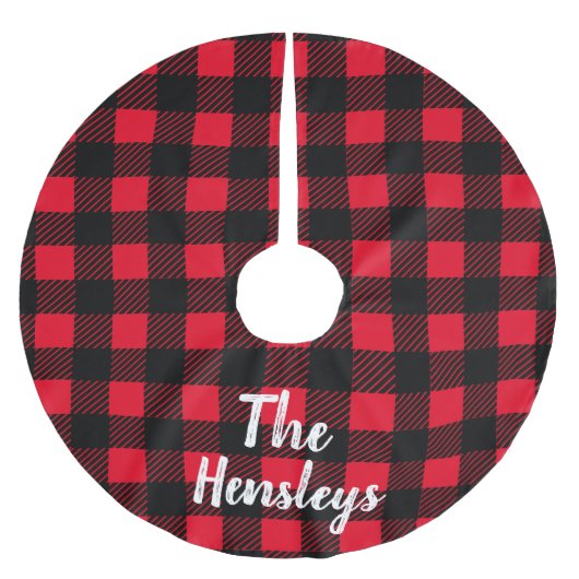 Rustiek Zwart en Rood Buffel Check Plaid Familie Kerstboom Rok (Voorkant)