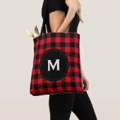 Rustiek zwart en rood geplakt patroon monogram tote bag (Dichtbij)