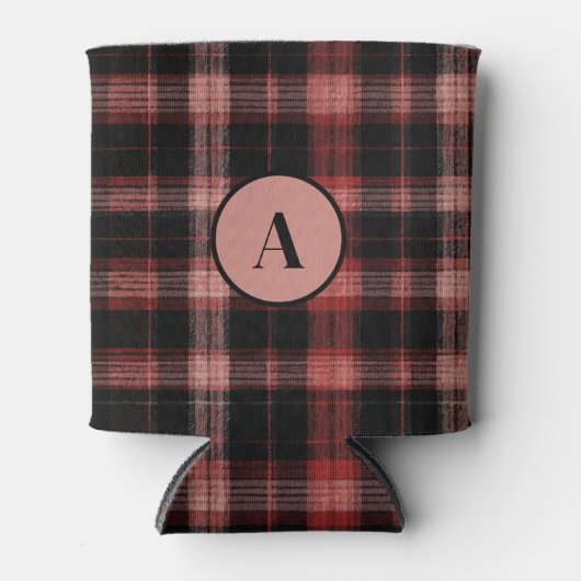 Rustiek zwart en rood geruite patroon blikjeskoeler (Voorkant)