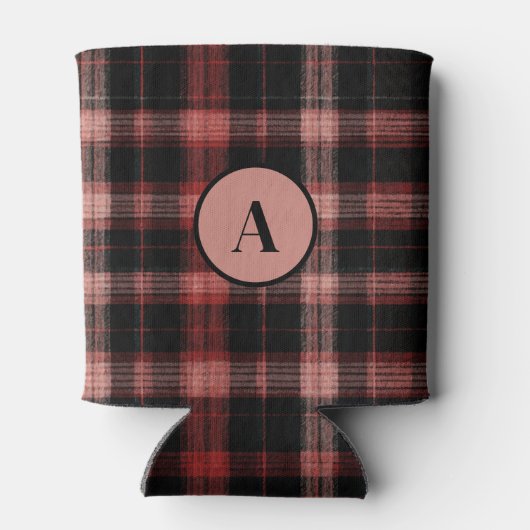 Rustiek zwart en rood geruite patroon blikjeskoeler (Achterkant)