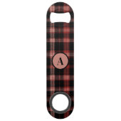 Rustiek zwart en rood geruite patroon speed flessenopener (Voorkant)