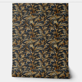 Rustiek zwart goud bewerkt leer behang