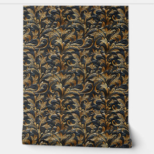 Rustiek zwart goud bewerkt leer behang