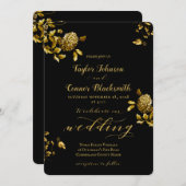 Rustiek Zwart Goud Bloemen Kalligrafie Huwelijk Kaart (Voorkant / Achterkant)