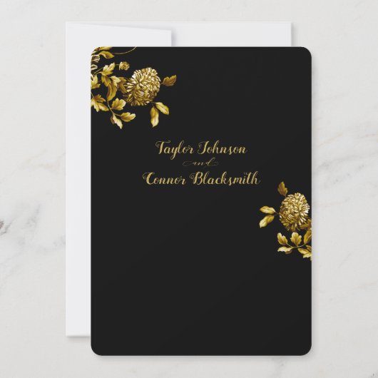 Rustiek Zwart Goud Bloemen Kalligrafie Huwelijk Kaart (Achterkant)