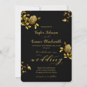 Rustiek Zwart Goud Bloemen Kalligrafie Huwelijk Kaart (Voorkant)