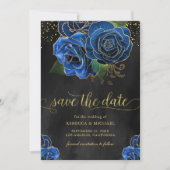 Rustiek Zwart Goud Royal Blue Floral Wedding Save The Date (Voorkant)