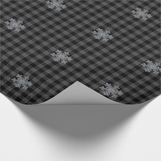 Rustiek zwart, grijs Tartan plaid - sneeuwvlok Cadeaupapier (Hoek)