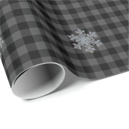 Rustiek zwart, grijs Tartan plaid - sneeuwvlok Cadeaupapier